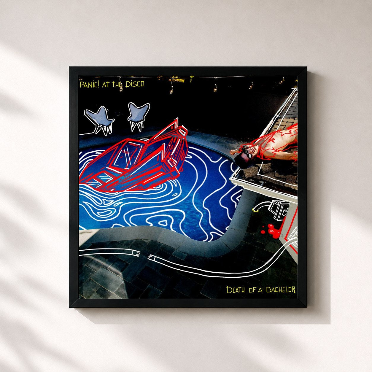 #noir Tableau carré de l'album Death of a Bachelor de Panic! At the Disco, cadre noir 32x32 cm