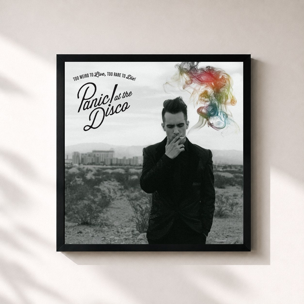 #noir Tableau carré de l'album Too Weird to Live, Too Rare to Die! de Panic! At the Disco, cadre noir 32x32 cm