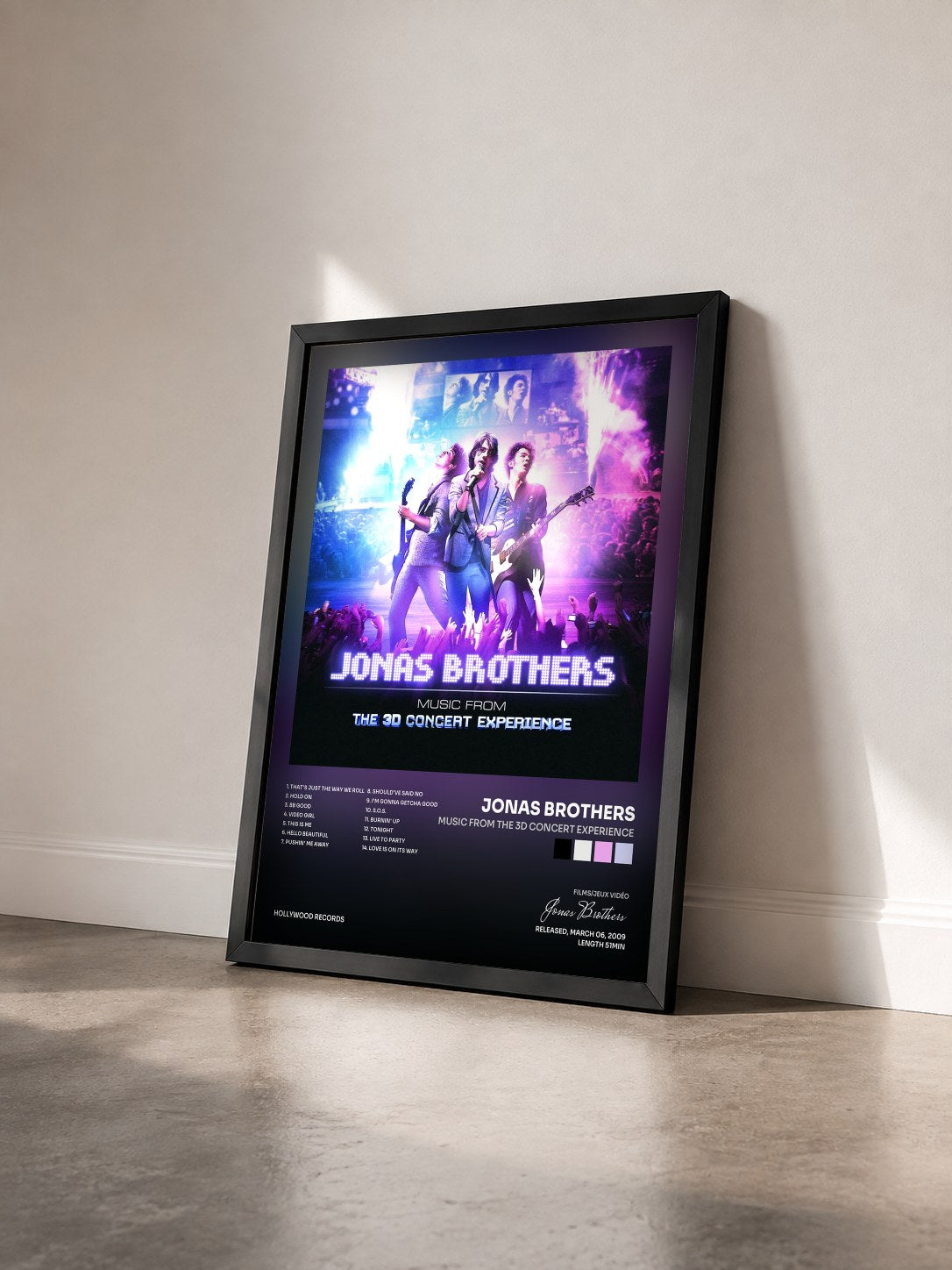 #noir Music from the 3D Concert Experience di Jonas Brothers in stampa incorniciata vista di tre quarti, cornice nera