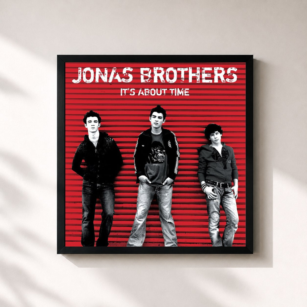 #noir It's About Time di Jonas Brothers in stampa quadrata incorniciata, cornice nera 32x32 cm