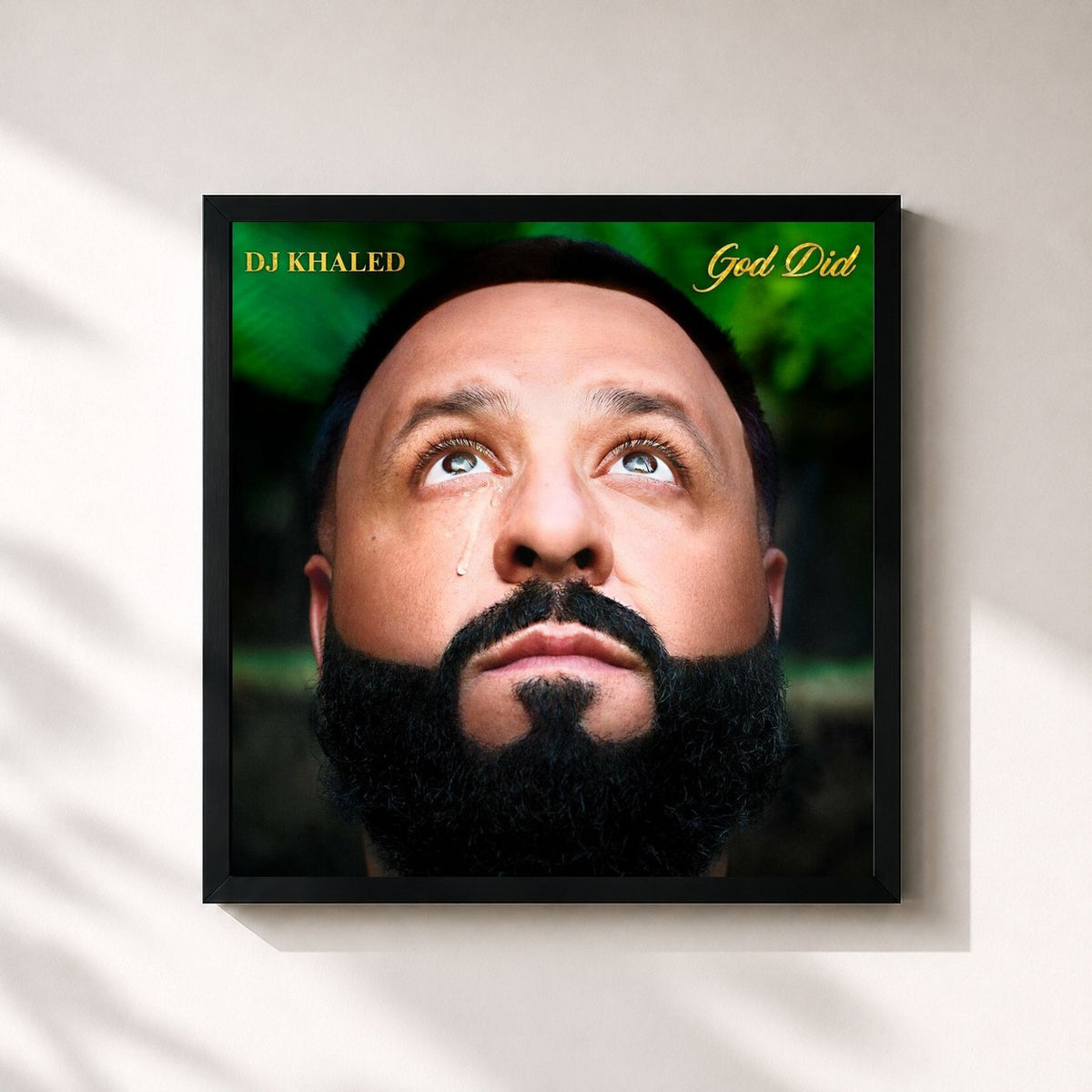#noir Tableau carré de l'album GOD DID de DJ Khaled, cadre noir 32x32 cm