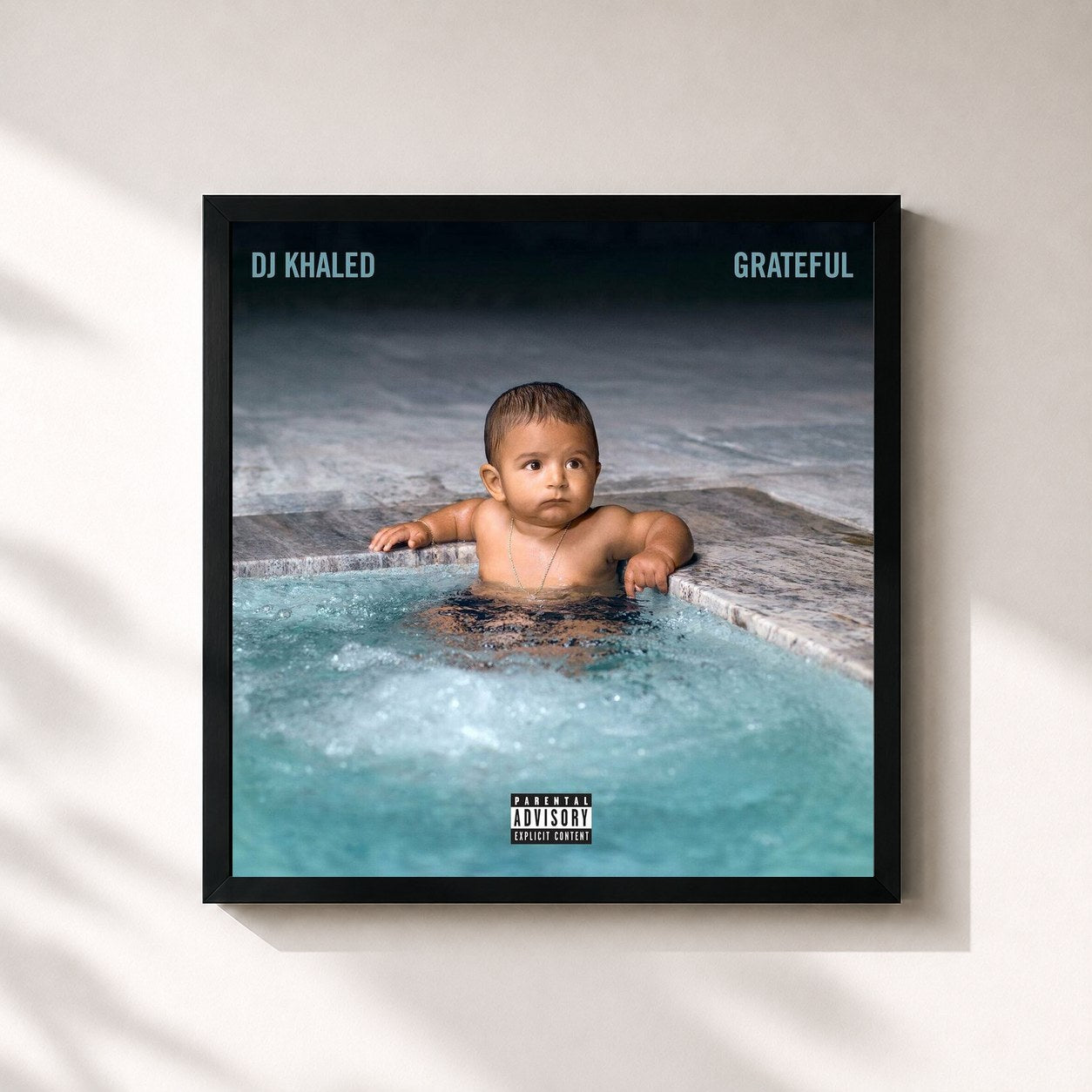 #noir Tableau carré de l'album Grateful de DJ Khaled, cadre noir 32x32 cm