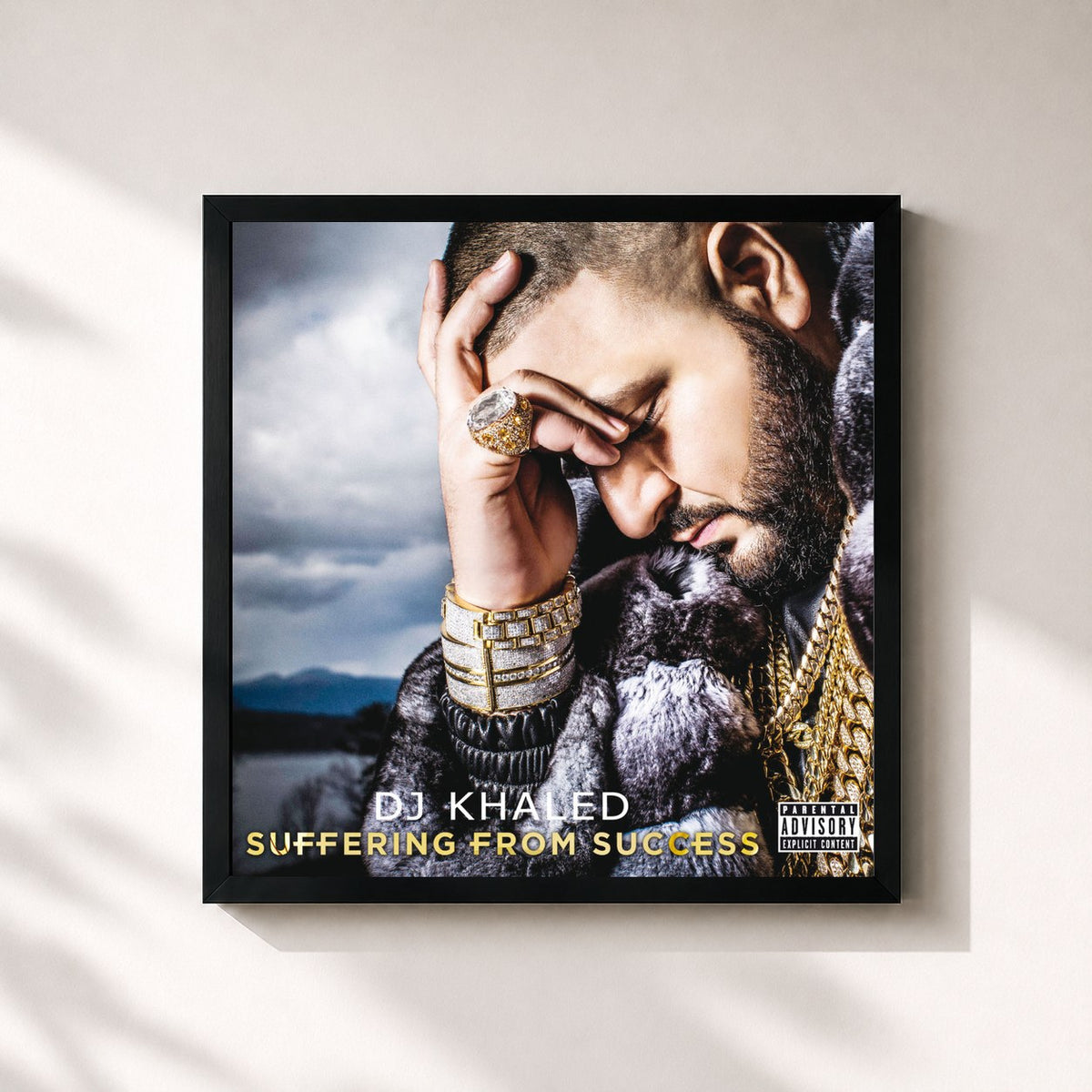 #noir Tableau carré de l'album Suffering From Success de DJ Khaled, cadre noir 32x32 cm