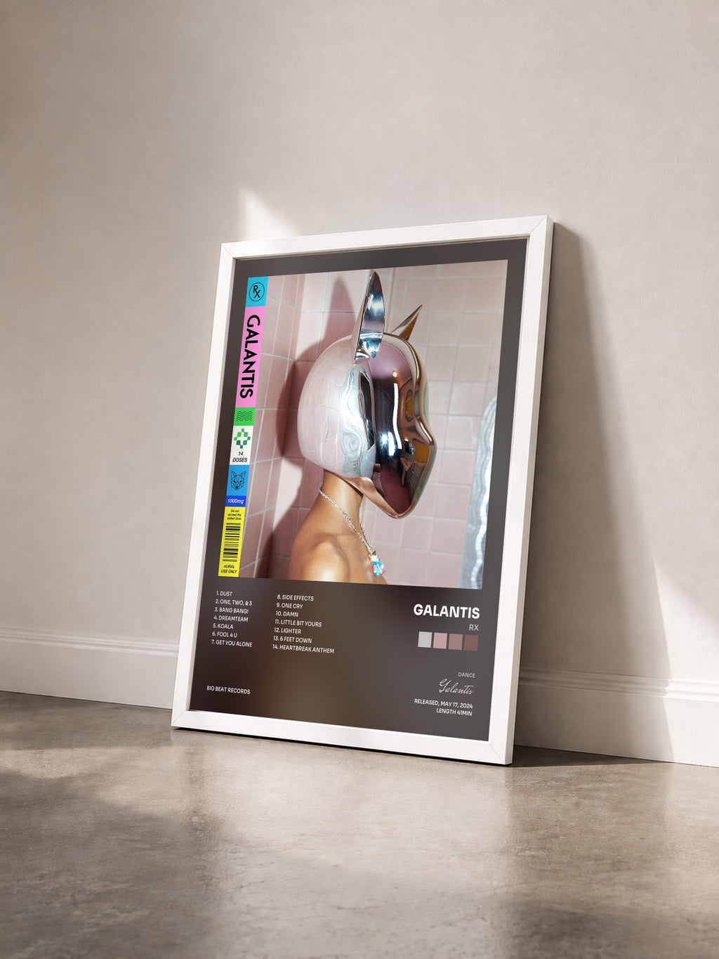 #blanc Rx by Galantis as a framed art print seen at an angle, white frame