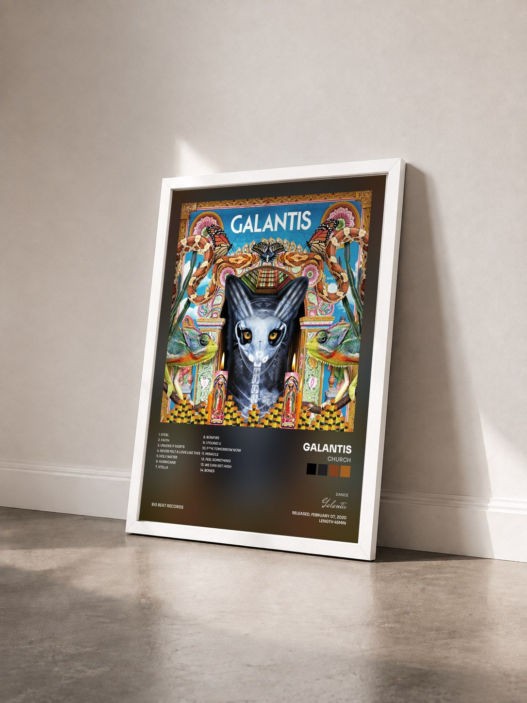 #blanc Tableau de l'album Church de Galantis vu de trois quarts, cadre blanc