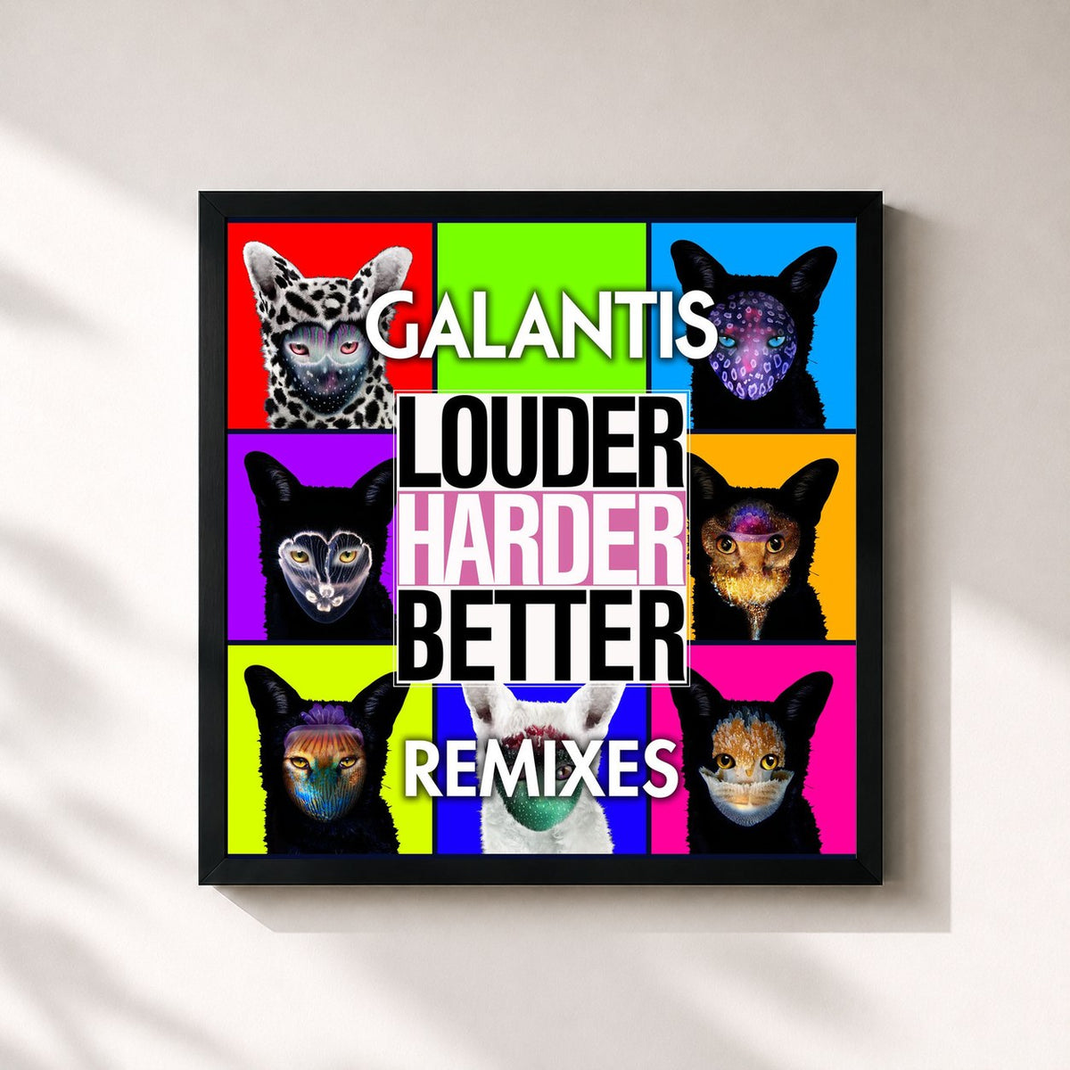 #noir Tableau carré de l'album Louder, Harder, Better (Remixes) de Galantis, cadre noir 32x32 cm