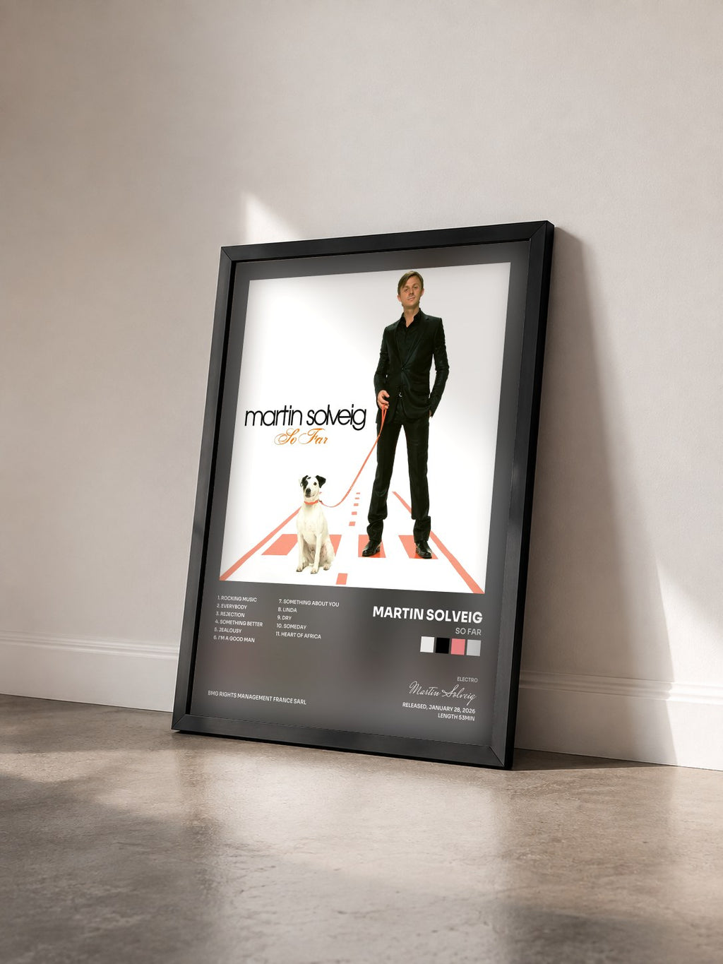 #noir Tableau de l'album So Far de Martin Solveig vu de trois quarts, cadre noir
