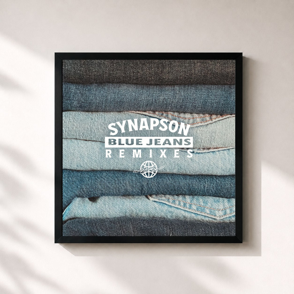 #noir Blue Jeans (Remixes) by Synapson as a square framed art print, black 32x32 cm frame