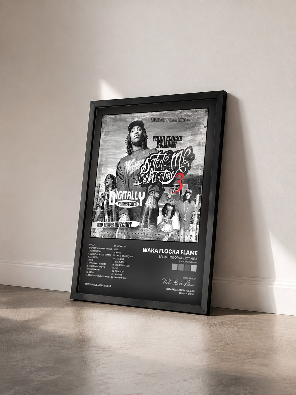 #noir Tableau de l'album Salute Me or Shoot Me 3 (Hip Hop's Outcast) de Waka Flocka Flame vu de trois quarts, cadre noir