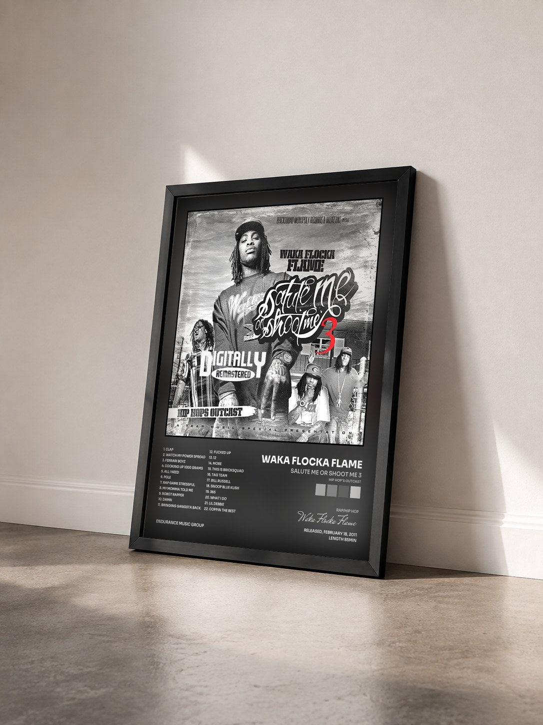 #noir Tableau de l'album Salute Me or Shoot Me 3 (Hip Hop's Outcast) de Waka Flocka Flame vu de trois quarts, cadre noir
