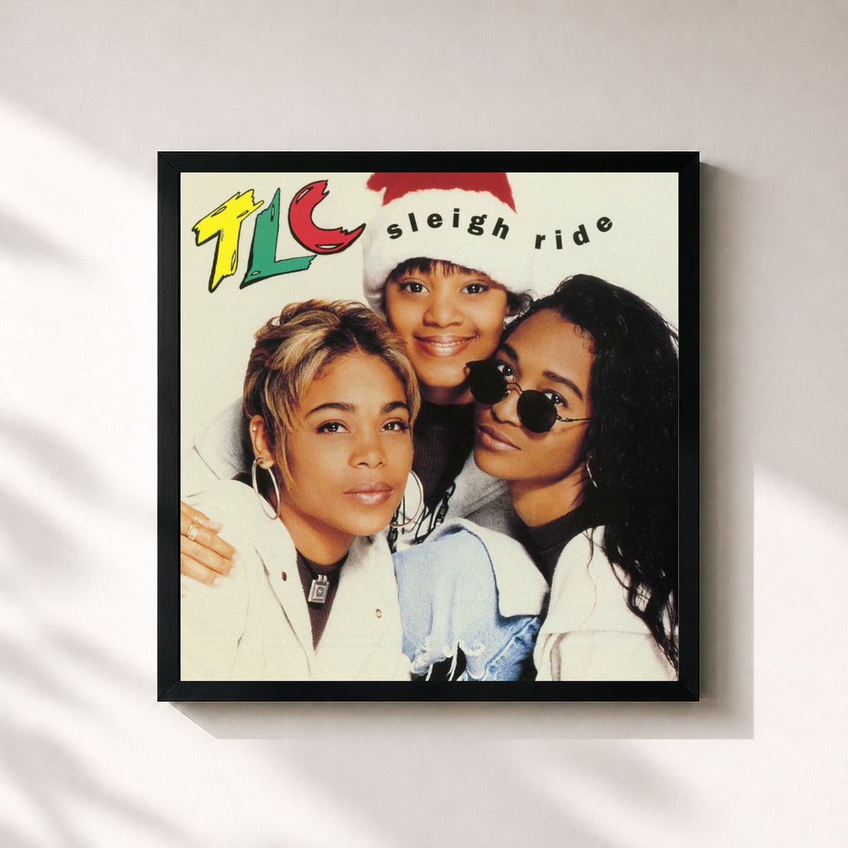 #noir Tableau carré de l'album Sleigh Ride (Remixes) de TLC, cadre noir 32x32 cm