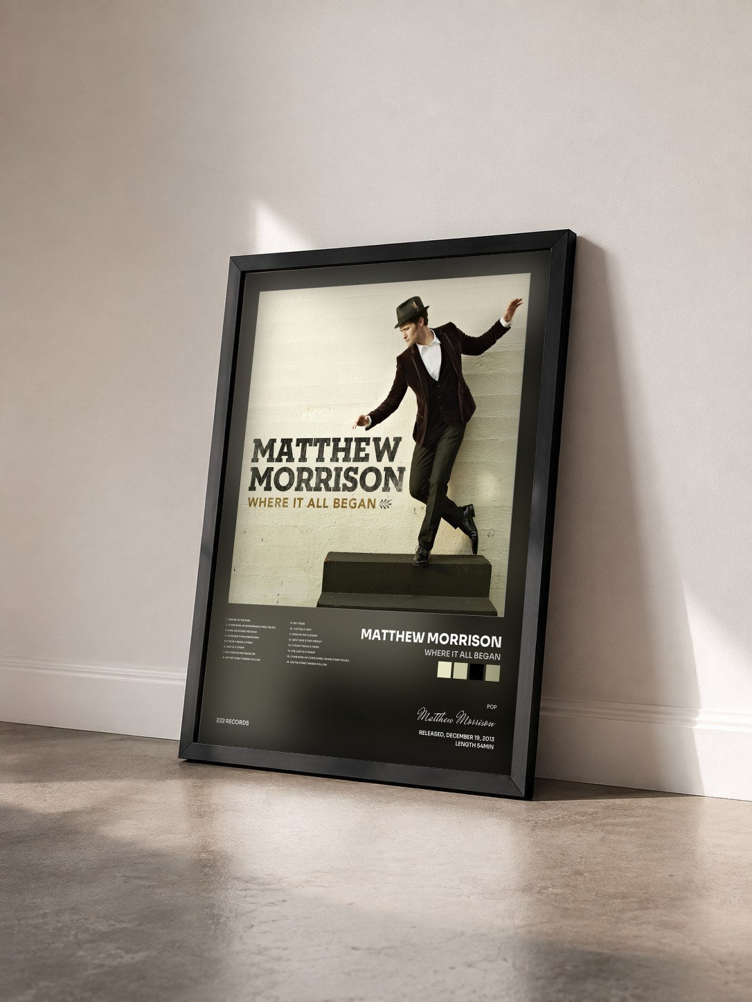 #noir Tableau de l'album Where It All Began de Matthew Morrison vu de trois quarts, cadre noir