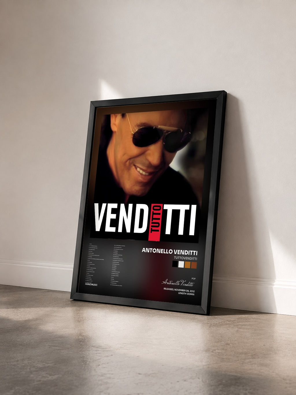 #noir Tableau de l'album TuttoVenditti de Antonello Venditti vu de trois quarts, cadre noir