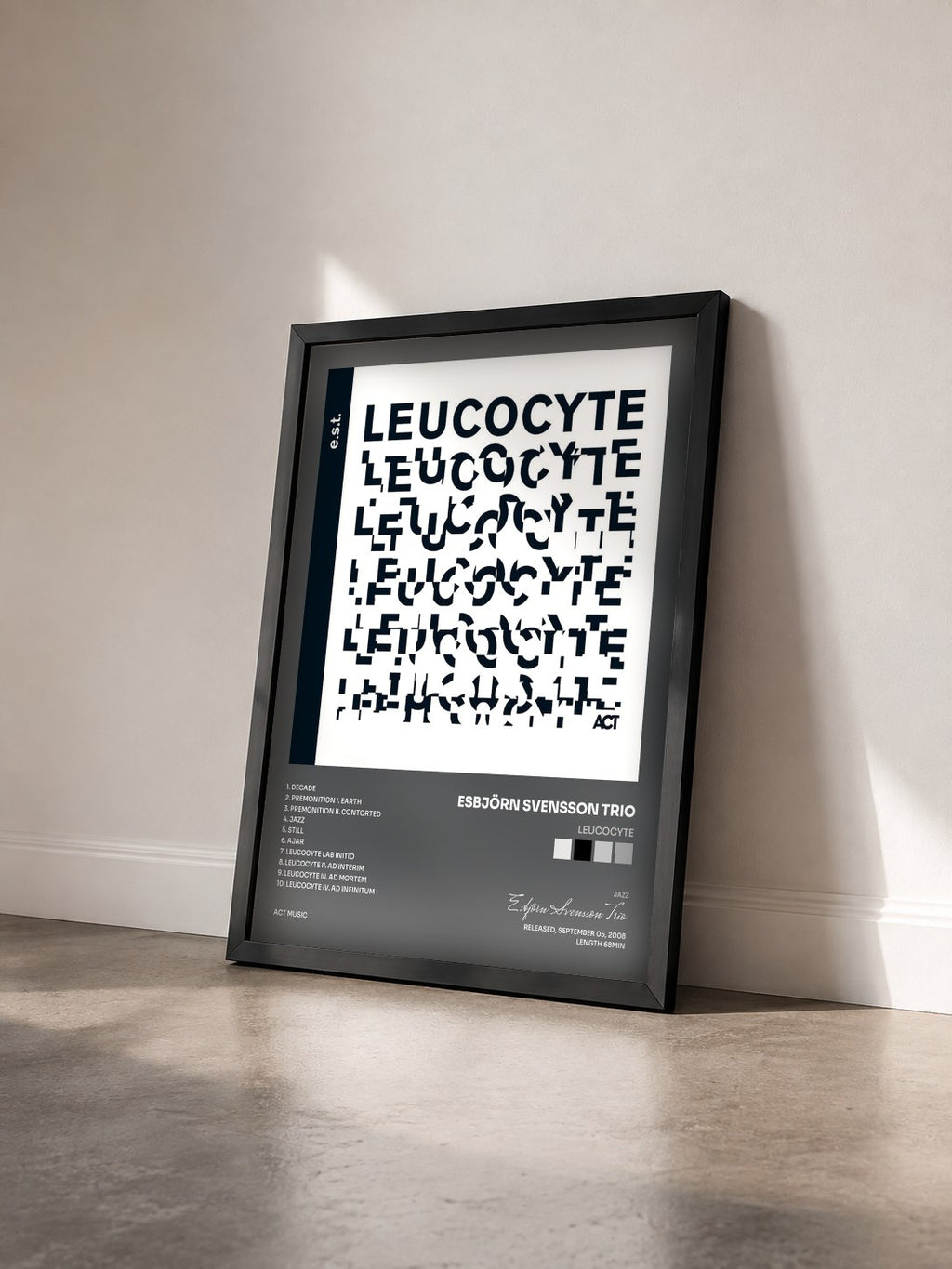 #noir Tableau de l'album Leucocyte de Esbjörn Svensson Trio vu de trois quarts, cadre noir