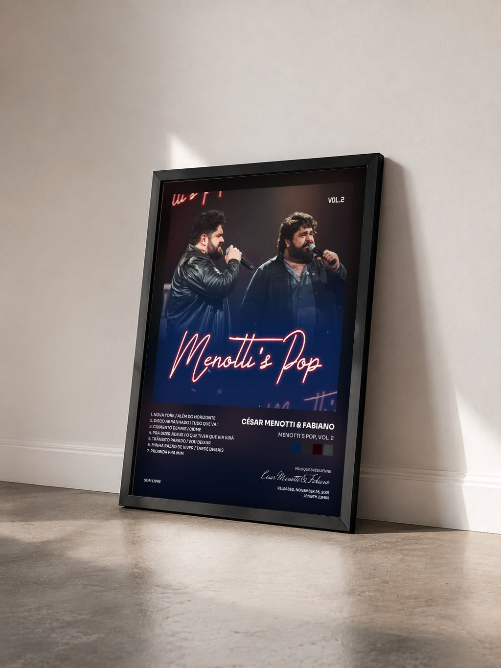#noir Tableau de l'album Menotti´s Pop, Vol. 2 de César Menotti & Fabiano vu de trois quarts, cadre noir
