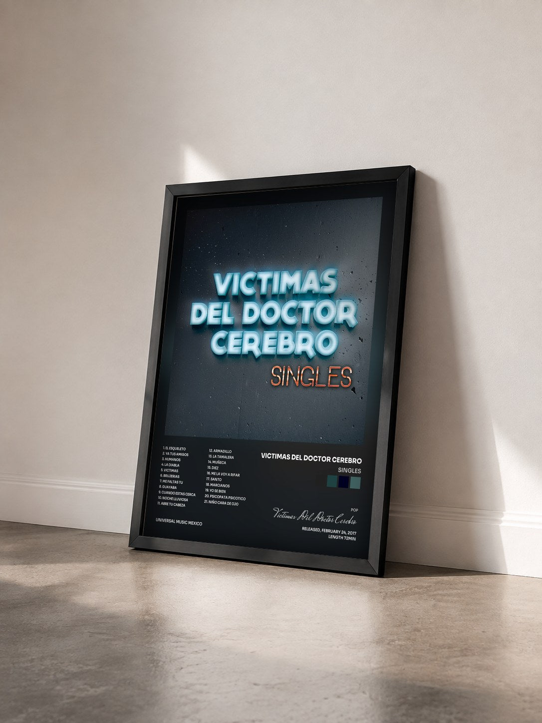 #noir Tableau de l'album Singles de Victimas Del Doctor Cerebro vu de trois quarts, cadre noir