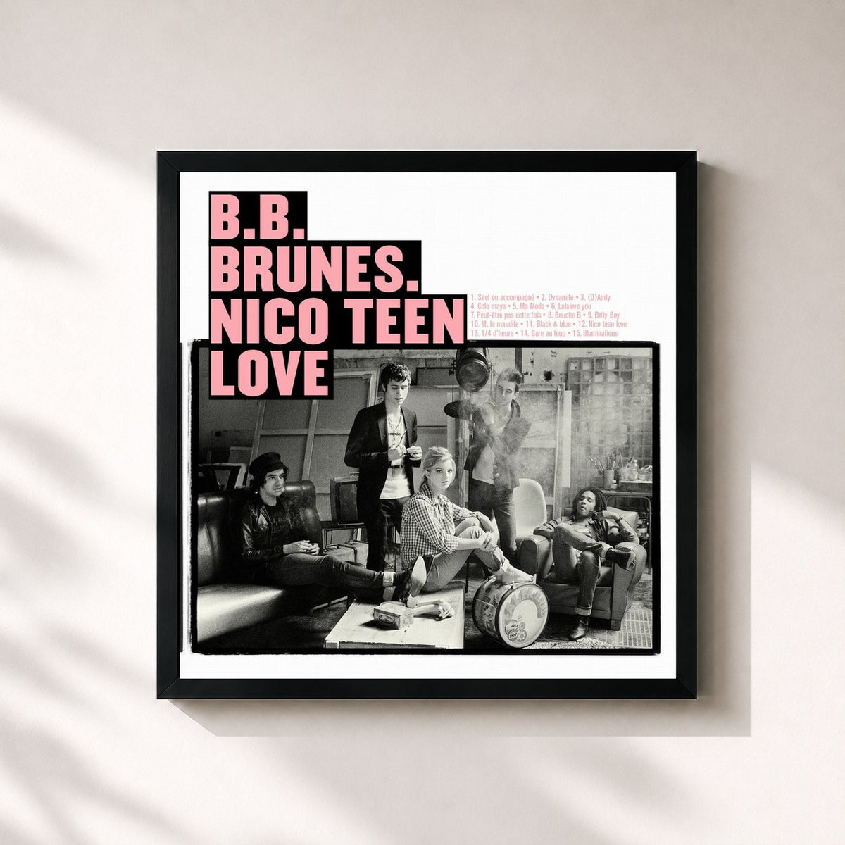 #noir Tableau carré de l'album Nico Teen Love de BB Brunes, cadre noir 32x32 cm