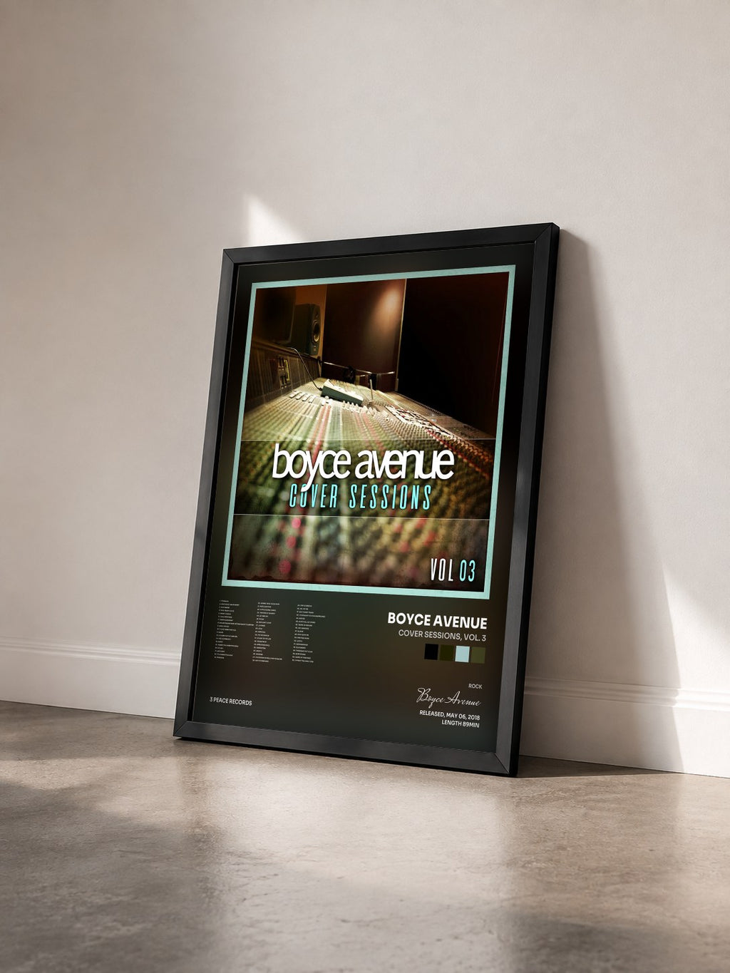 #noir Tableau de l'album Cover Sessions, Vol. 3 de Boyce Avenue vu de trois quarts, cadre noir