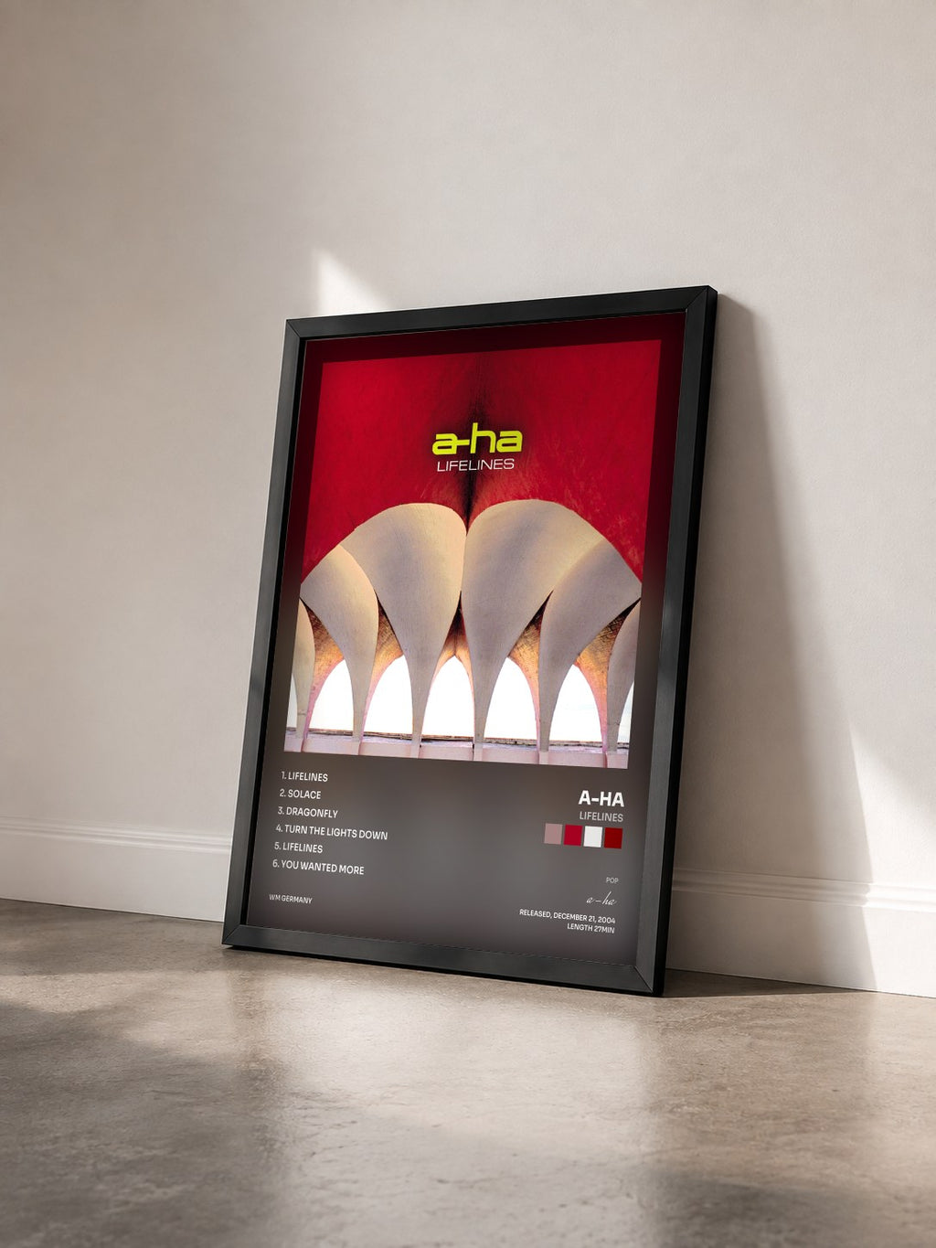 #noir Lifelines by a-ha as a framed art print seen at an angle, black frame