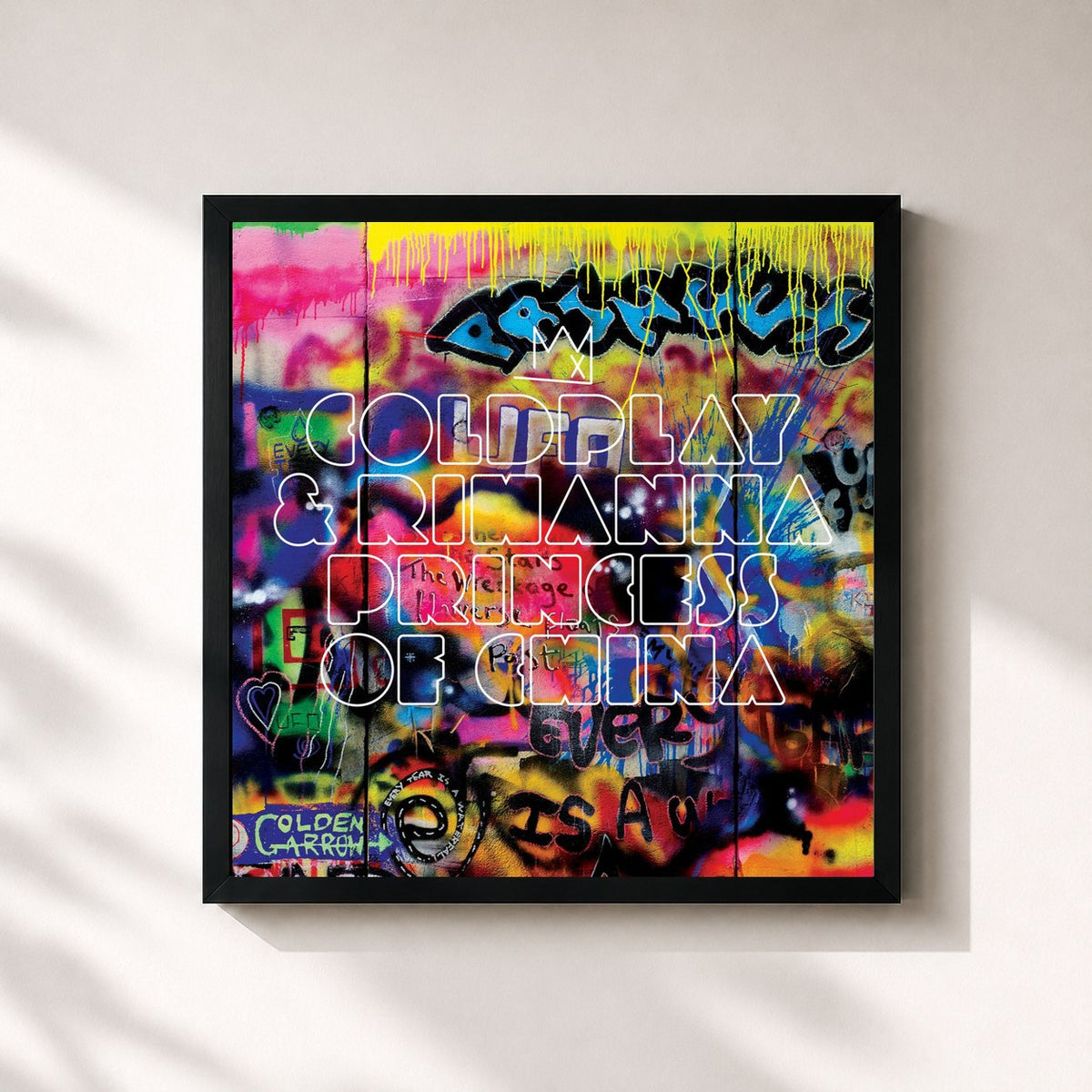 #noir Tableau carré de l'album Princess of China de Coldplay, cadre noir 32x32 cm