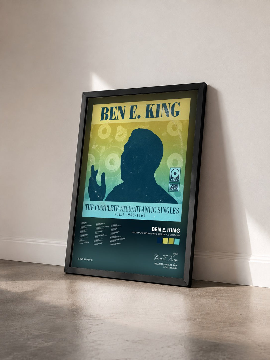 #noir Tableau de l'album The Complete Atco/Atlantic Singles, Vol. 1: 1960-1966 de Ben E. King vu de trois quarts, cadre noir