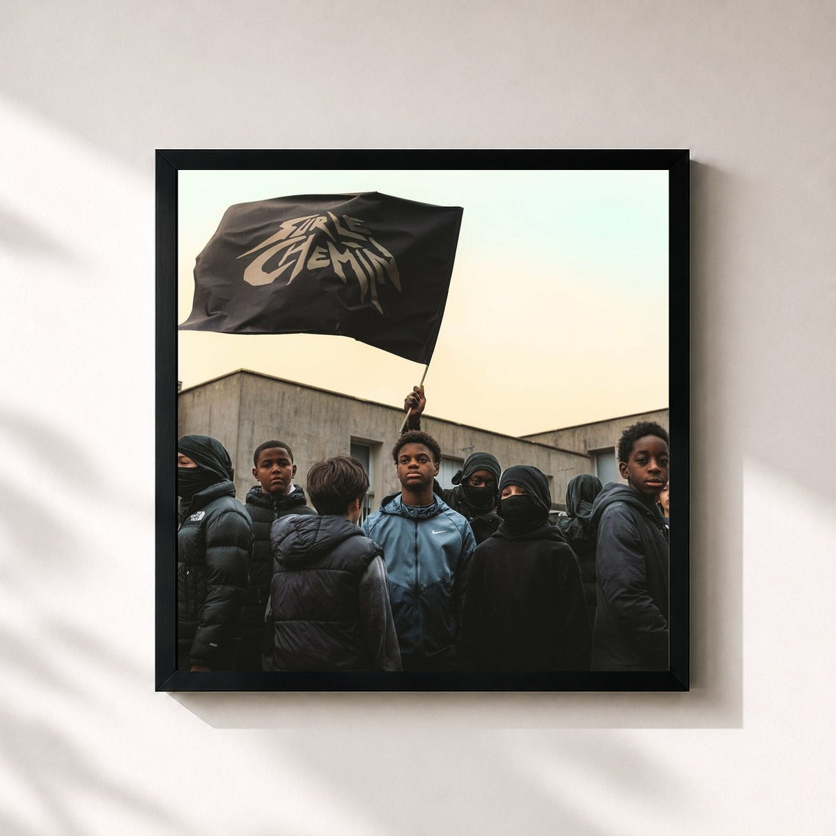 #noir Tableau carré de l'album SUR LE CHEMIN (NO SKIP) de UZI, cadre noir 32x32 cm
