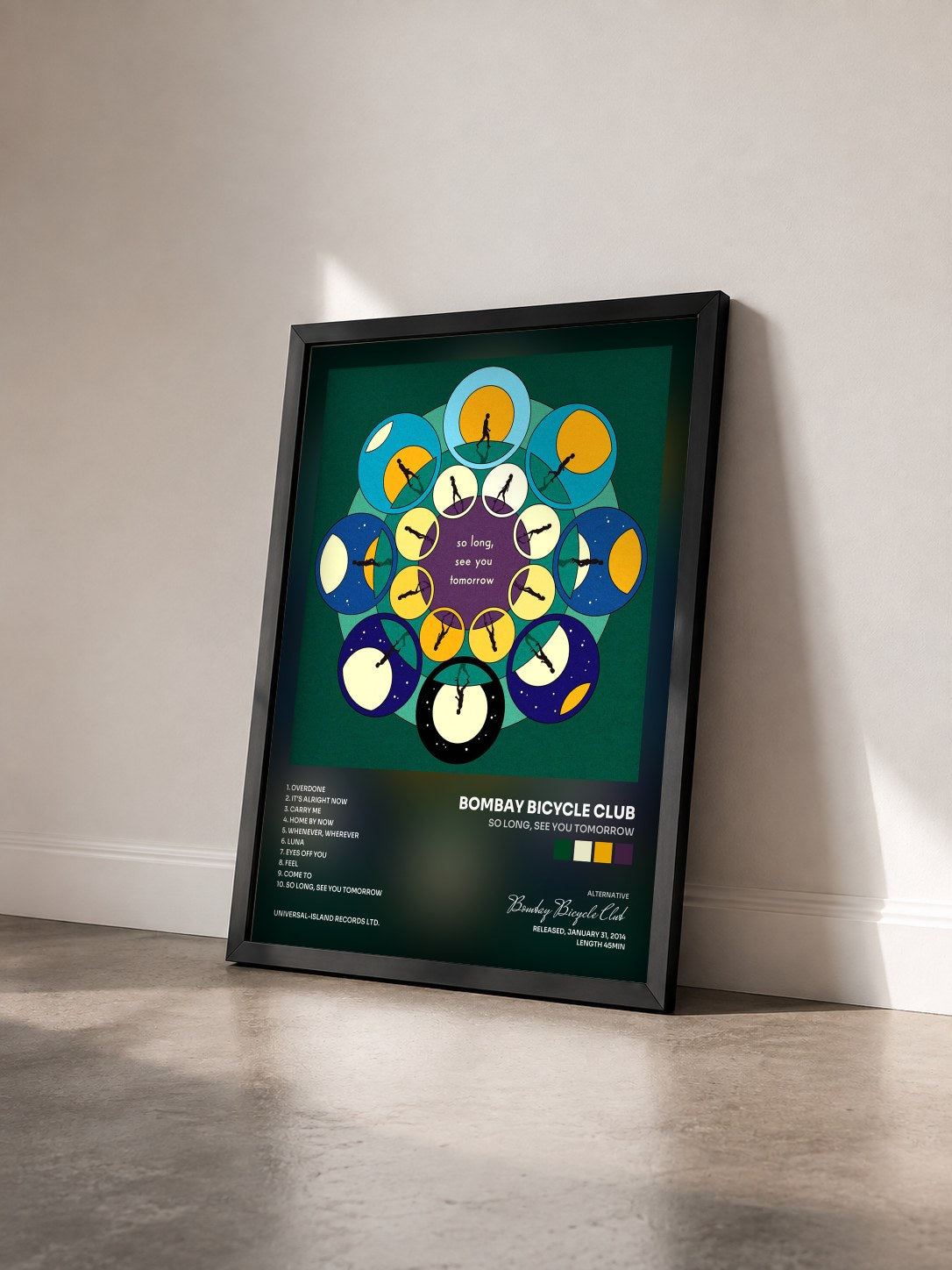 #noir Tableau de l'album So Long, See You Tomorrow de Bombay Bicycle Club vu de trois quarts, cadre noir