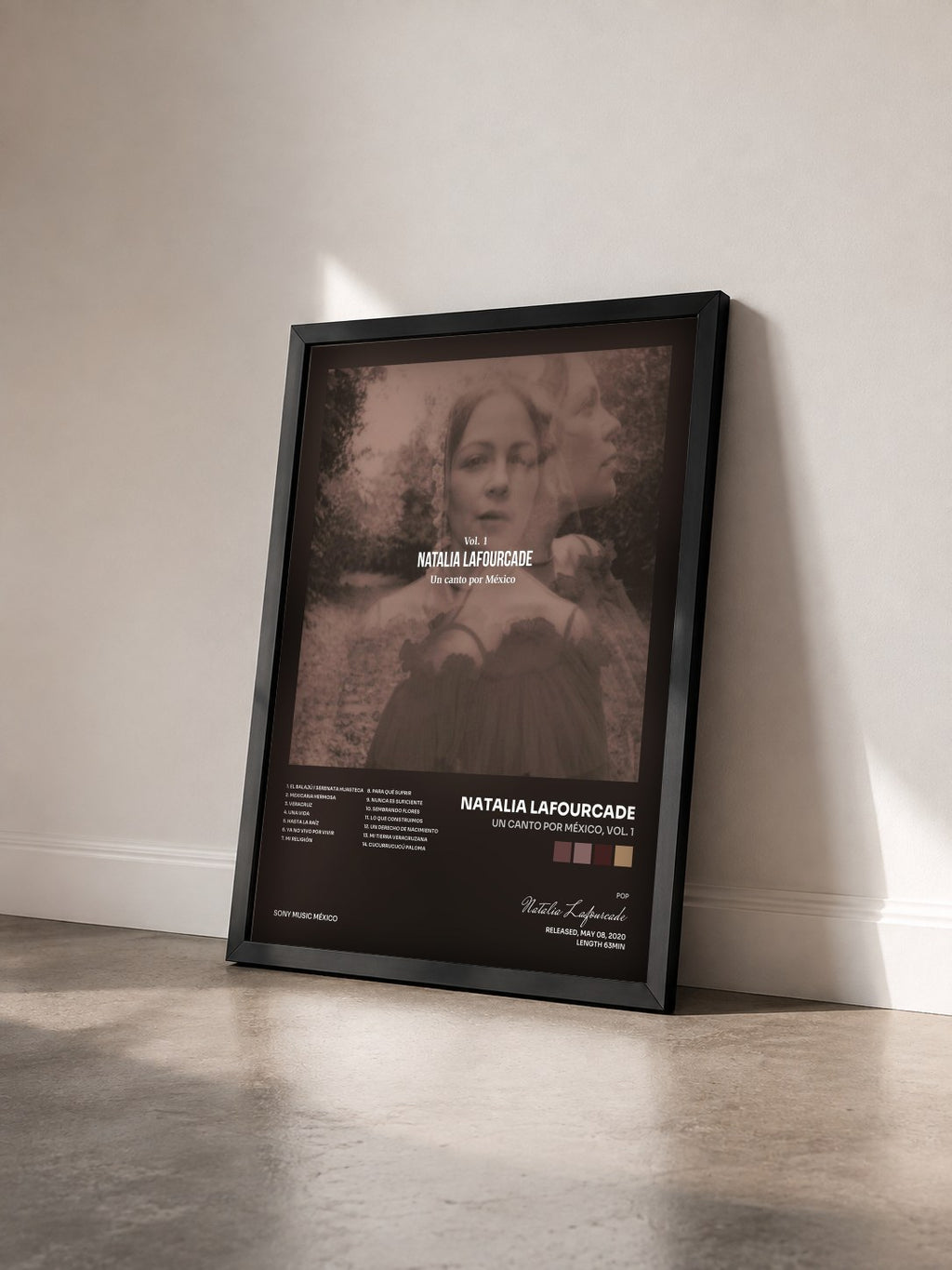 #noir Tableau de l'album Un Canto por México, Vol. 1 de Natalia Lafourcade vu de trois quarts, cadre noir