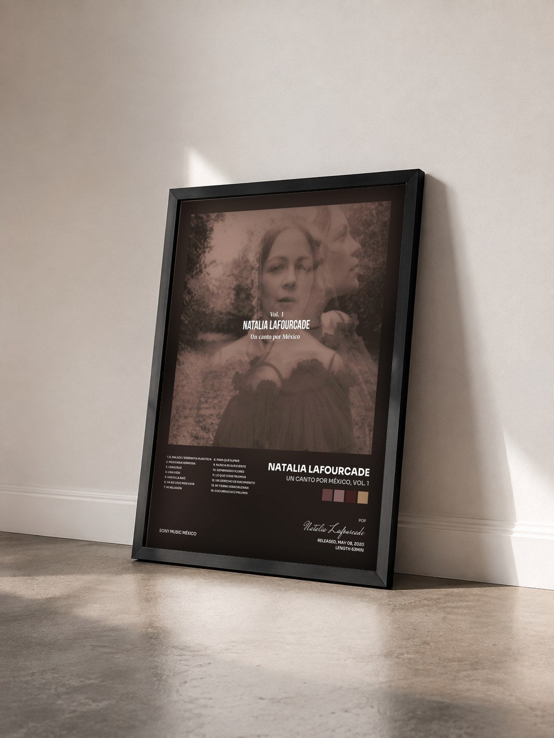 #noir Tableau de l'album Un Canto por México, Vol. 1 de Natalia Lafourcade vu de trois quarts, cadre noir