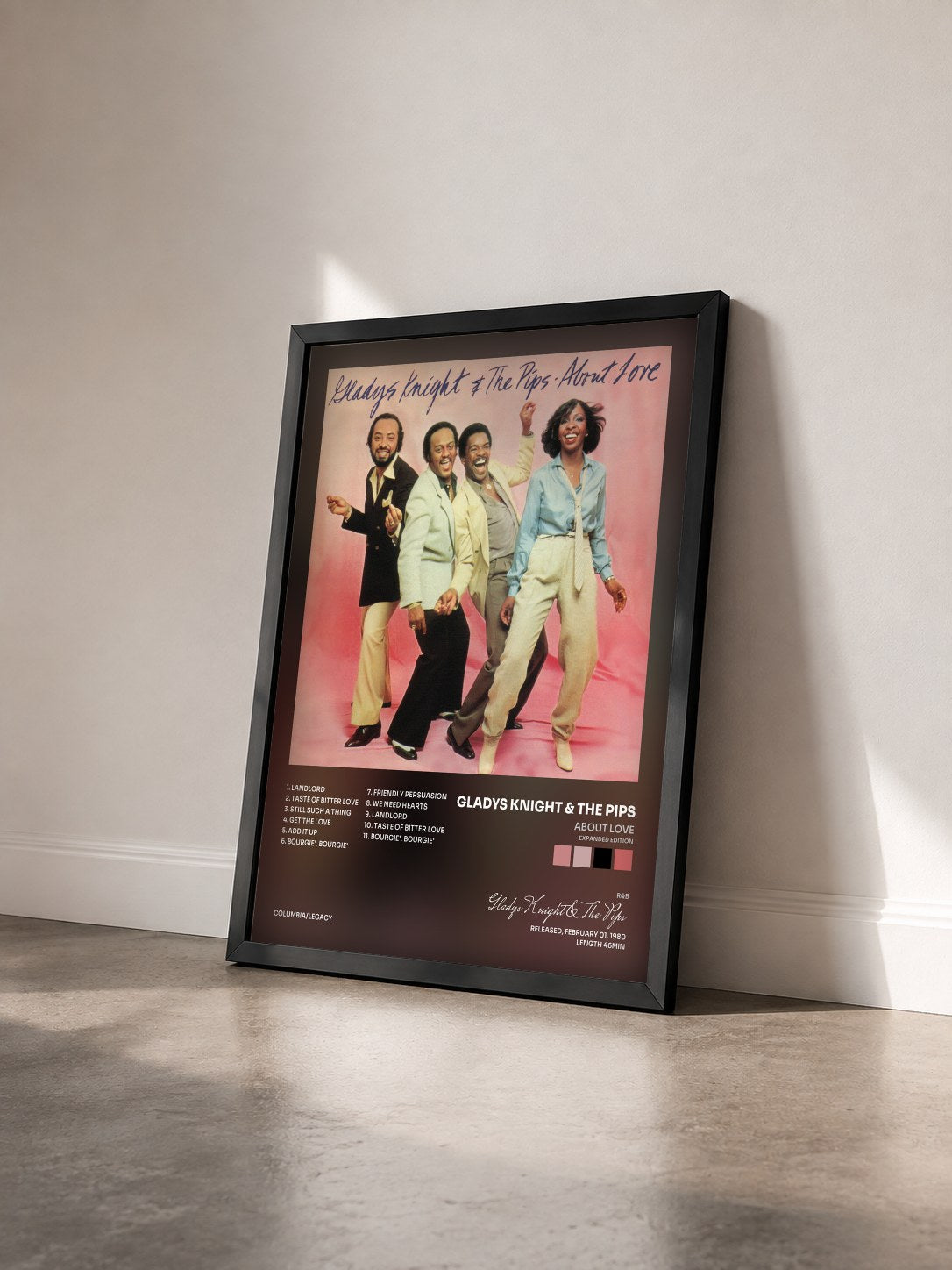 #noir Tableau de l'album About Love (Expanded Edition) de Gladys Knight & The Pips vu de trois quarts, cadre noir