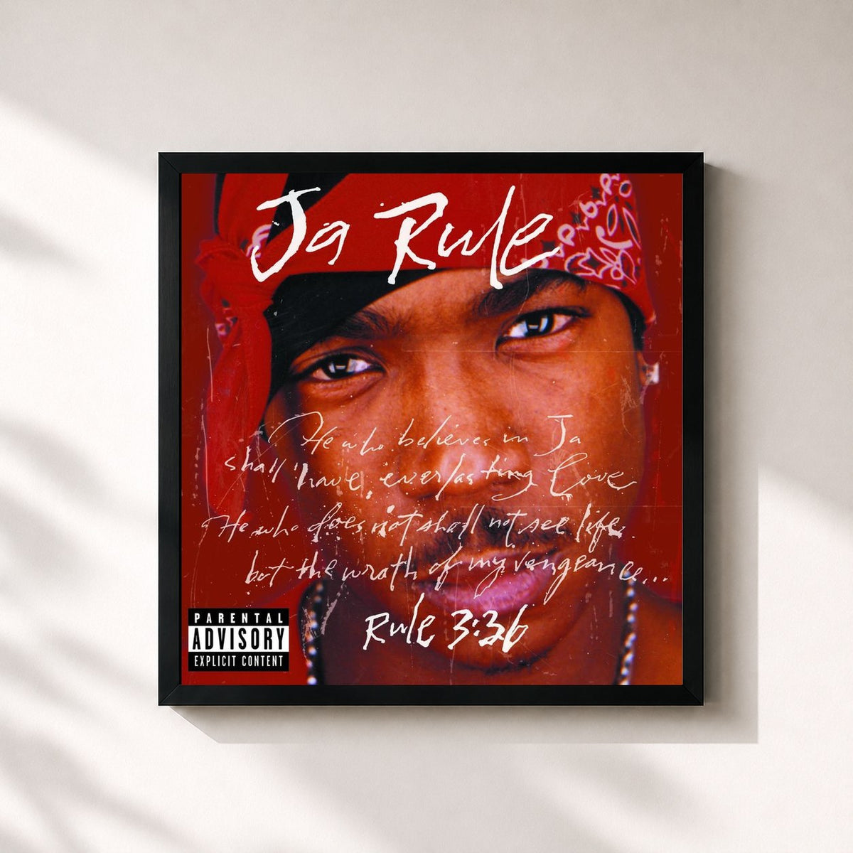 #noir Tableau carré de l'album Rule 3:36 de Ja Rule, cadre noir 32x32 cm