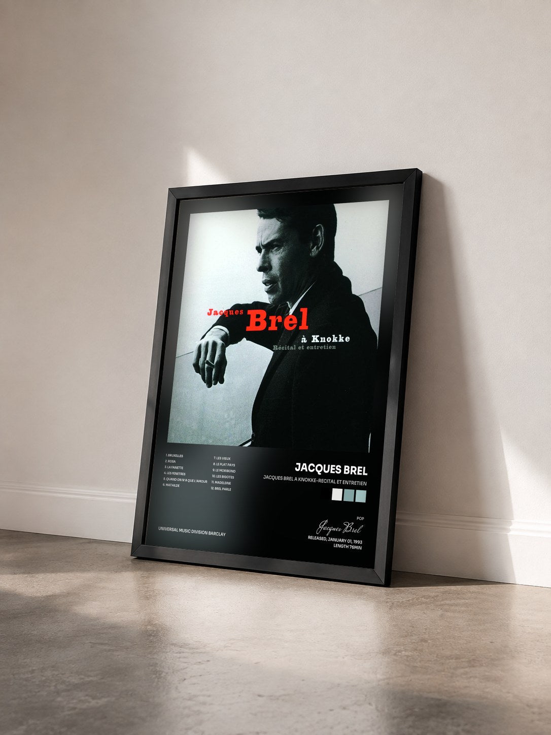 #noir Tableau de l'album Jacques Brel A Knokke-Recital Et Entretien de Jacques Brel vu de trois quarts, cadre noir