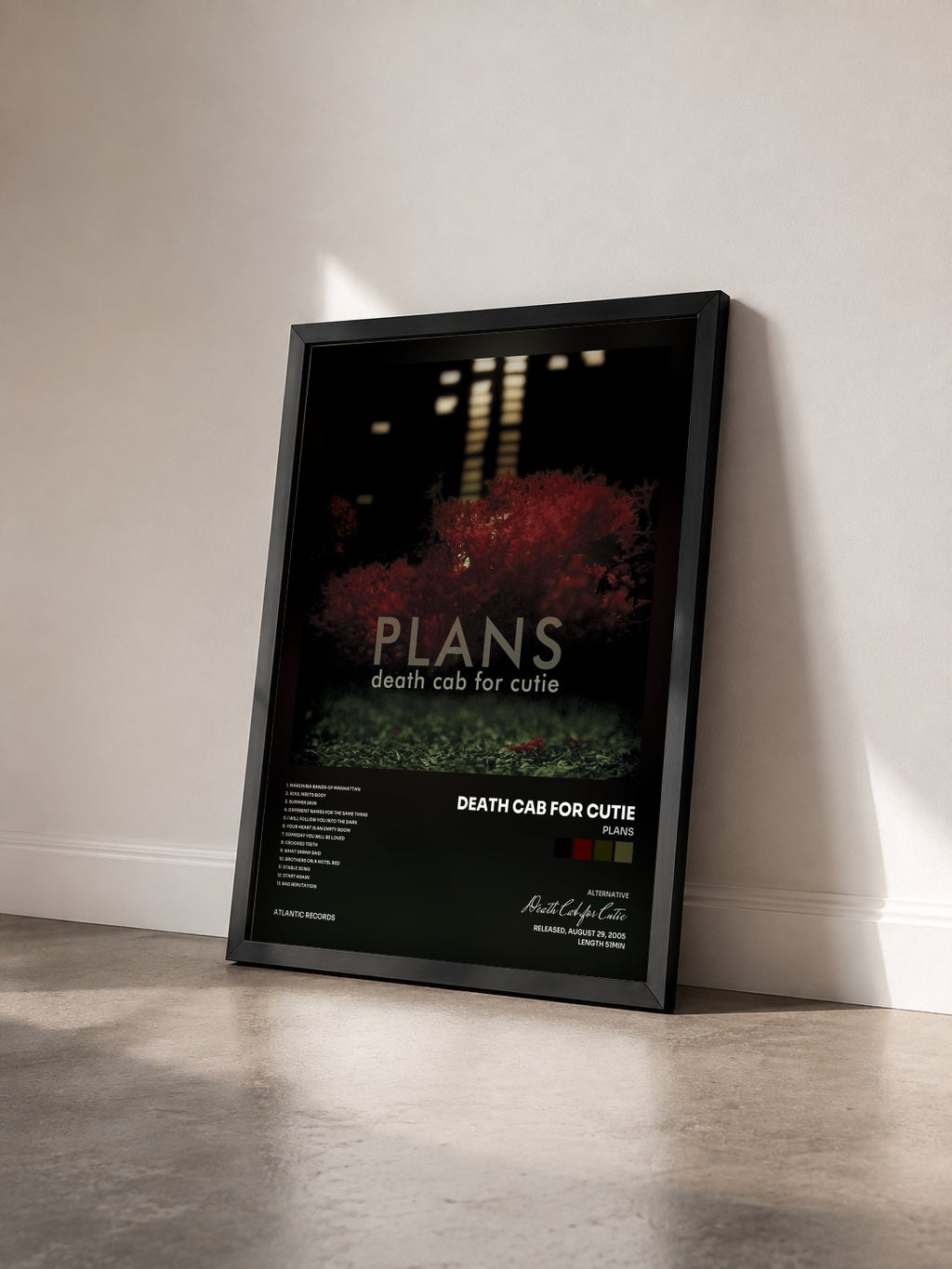 #noir Tableau de l'album Plans de Death Cab for Cutie vu de trois quarts, cadre noir