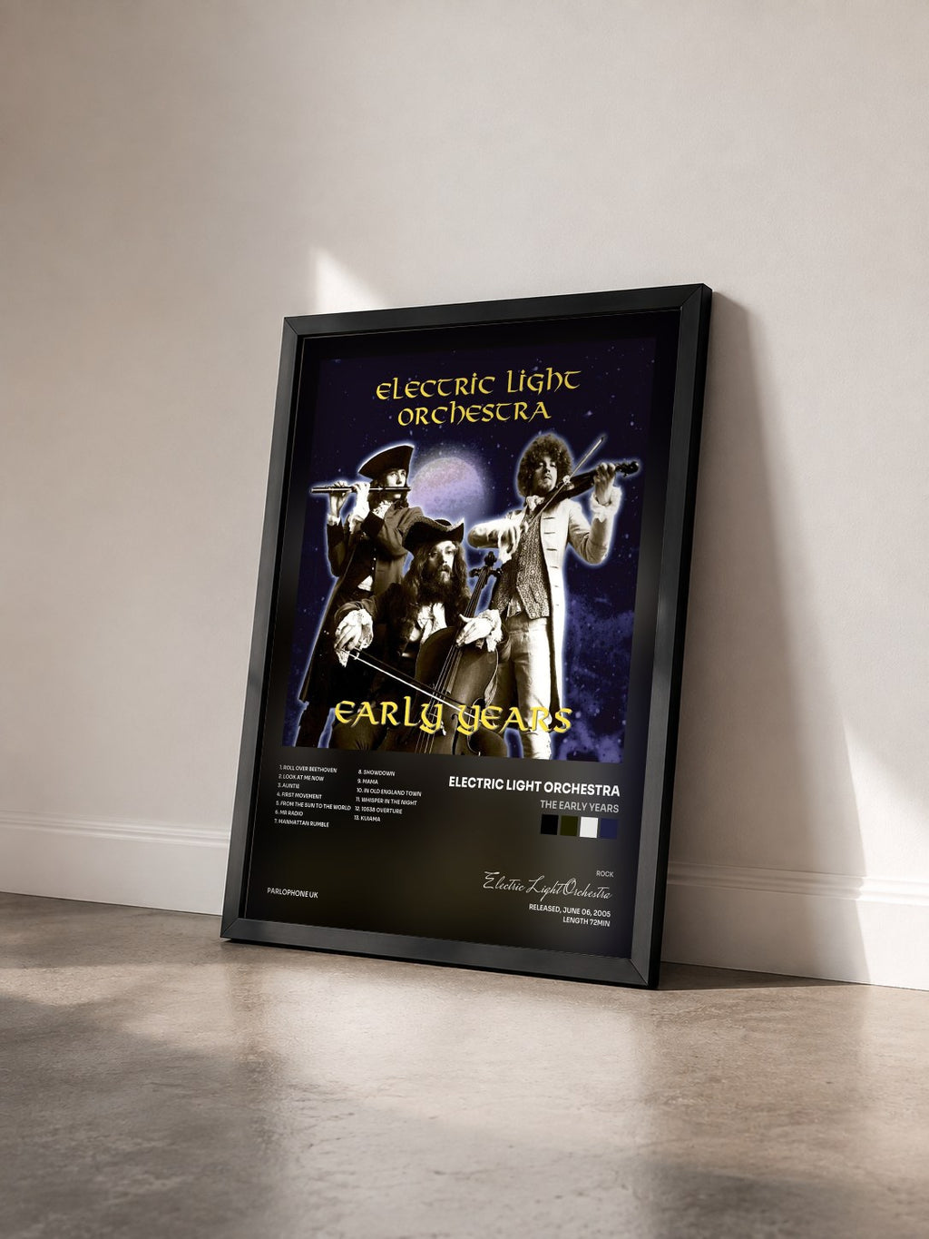 #noir The Early Years di Electric Light Orchestra in stampa incorniciata vista di tre quarti, cornice nera