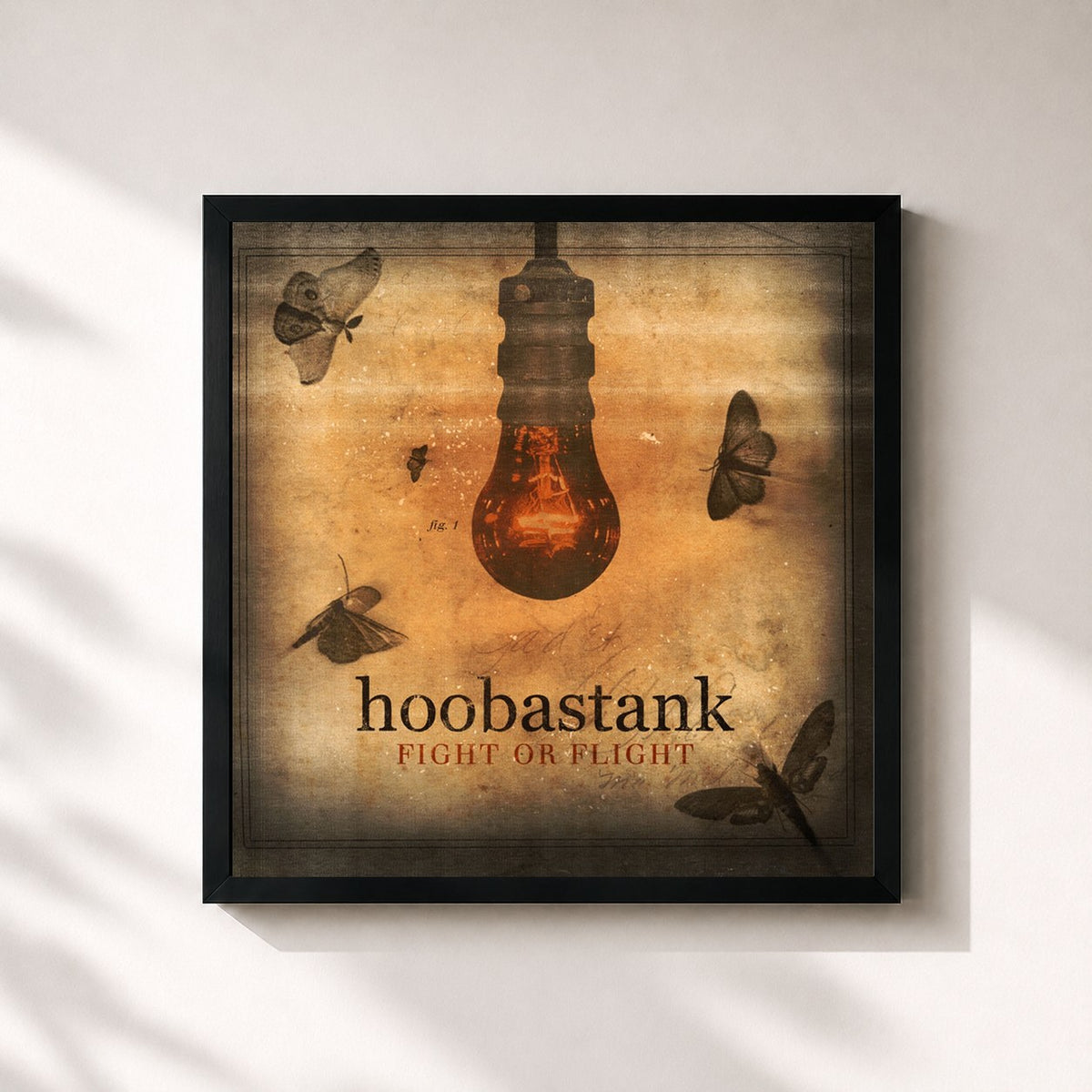 #noir Tableau carré de l'album Fight Or Flight de Hoobastank, cadre noir 32x32 cm