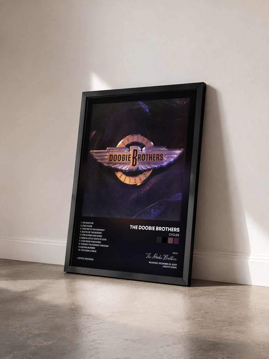 #noir Tableau de l'album Cycles de The Doobie Brothers vu de trois quarts, cadre noir