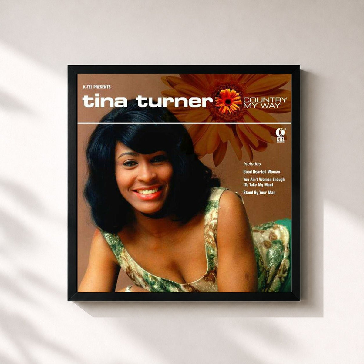 #noir Country My Way von Tina Turner als quadratischer Kunstdruck, schwarzer Rahmen 32x32 cm