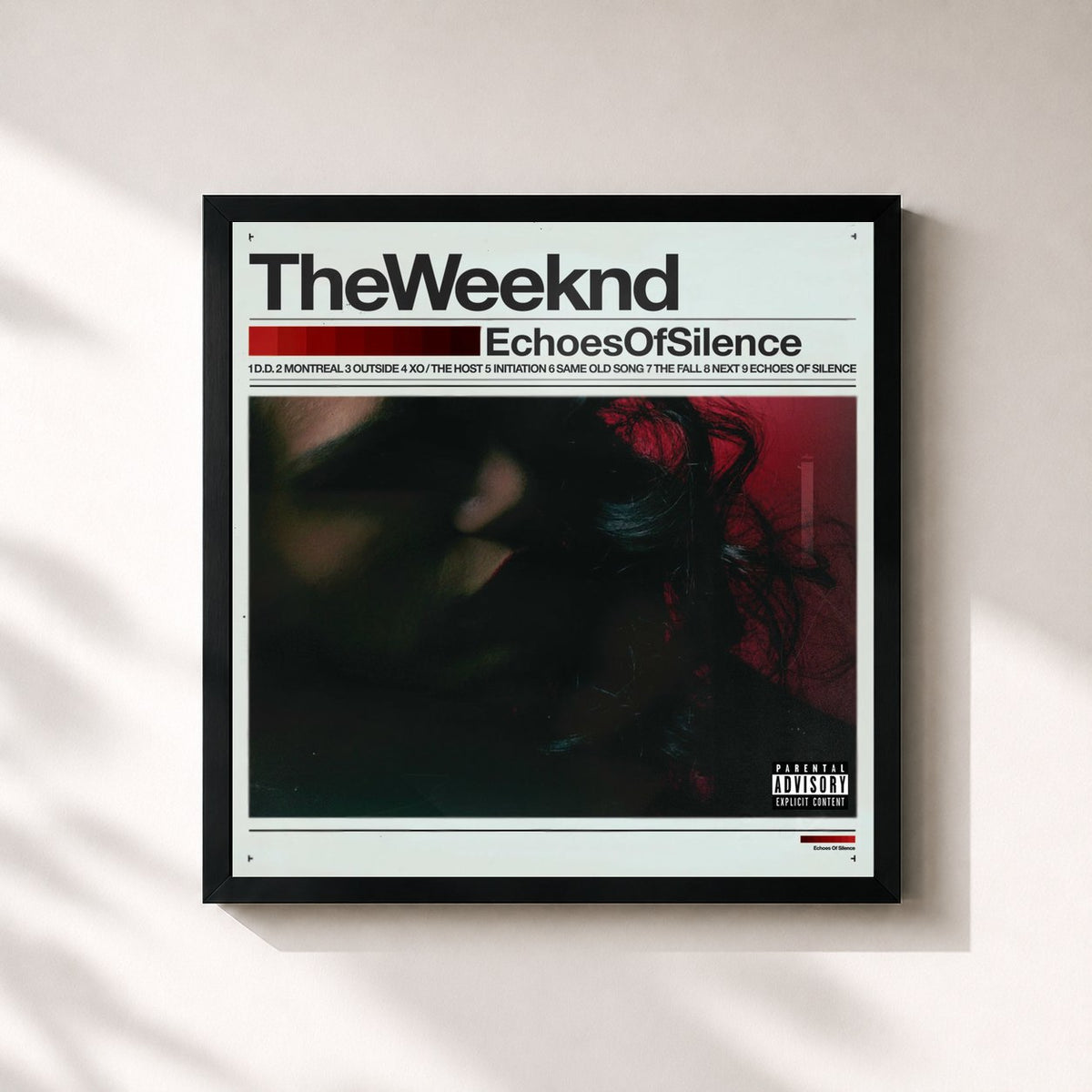 #noir Tableau carré de l'album Echoes Of Silence (Original) de The Weeknd, cadre noir 32x32 cm