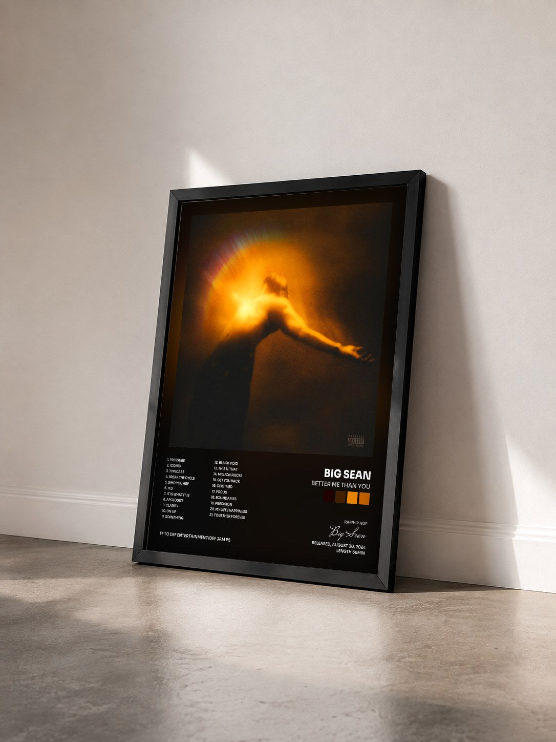 #noir Tableau de l'album Better Me Than You de Big Sean vu de trois quarts, cadre noir