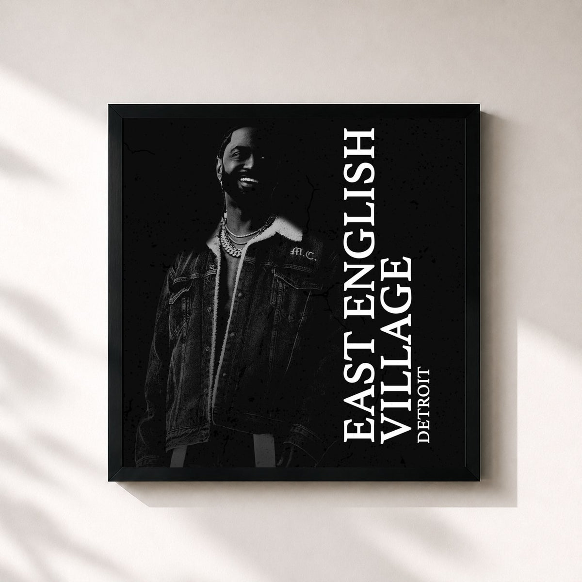 #noir Tableau carré de l'album East English Village de Big Sean, cadre noir 32x32 cm