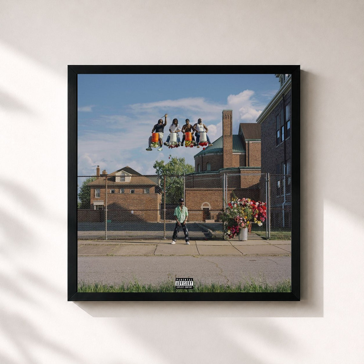 #noir Tableau carré de l'album Detroit 2 de Big Sean, cadre noir 32x32 cm