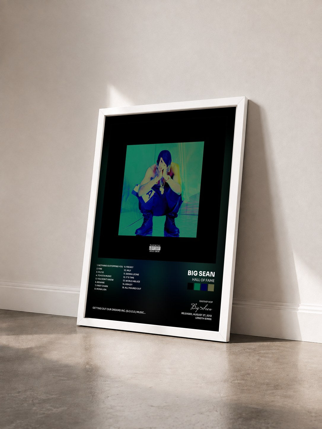 #blanc Tableau de l'album Hall Of Fame de Big Sean vu de trois quarts, cadre blanc