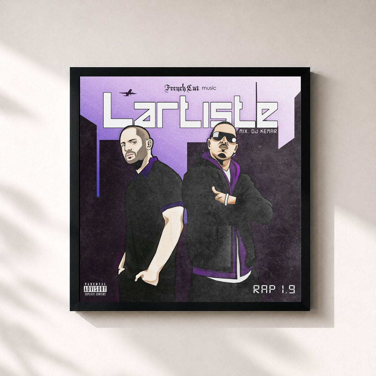#noir Tableau carré de l'album Rap 1.9 de Lartiste, cadre noir 32x32 cm