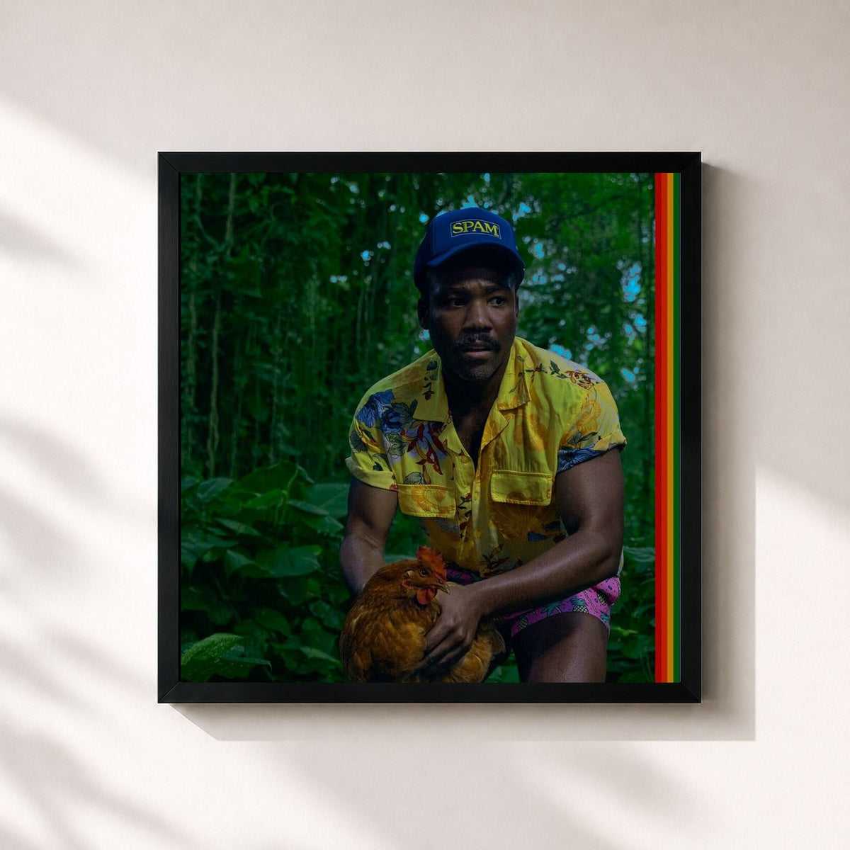 #noir Bando Stone and The New World by Childish Gambino as a square framed art print, black 32x32 cm frame