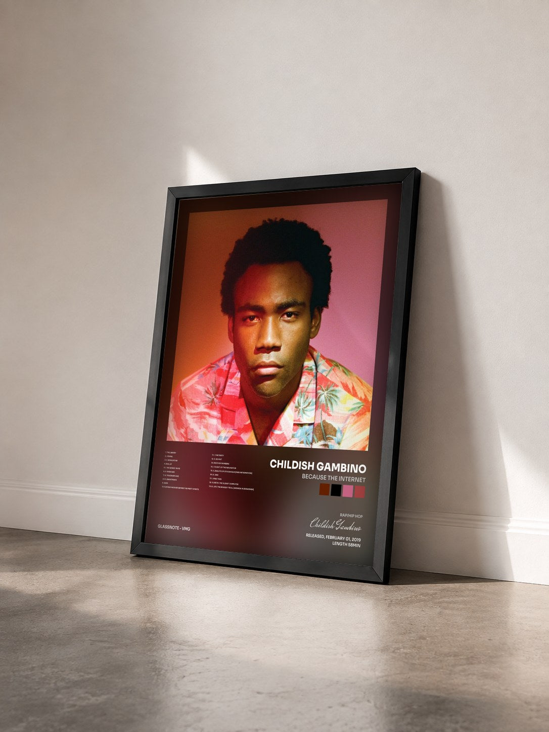 #noir Because the Internet by Childish Gambino as a framed art print seen at an angle, black frame