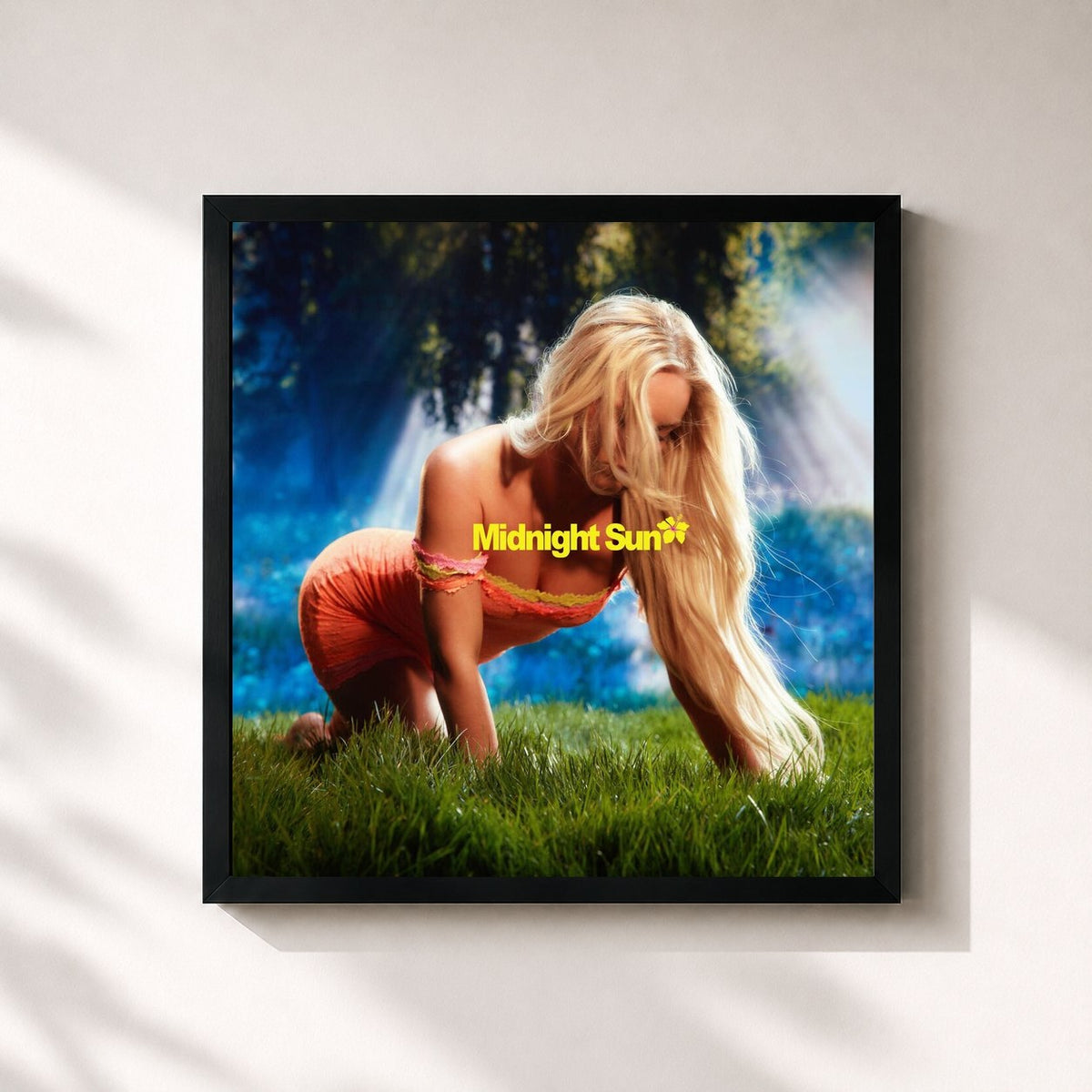 #noir Tableau carré de l'album Midnight Sun de Zara Larsson, cadre noir 32x32 cm
