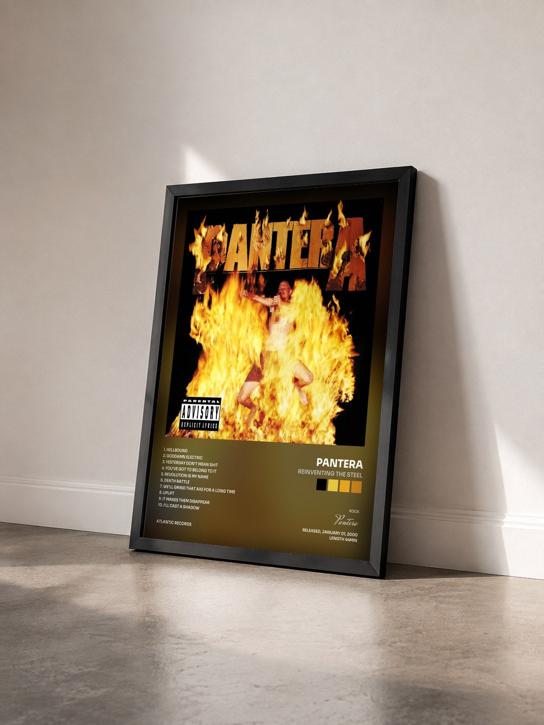 #noir Tableau de l'album Reinventing the Steel de Pantera vu de trois quarts, cadre noir