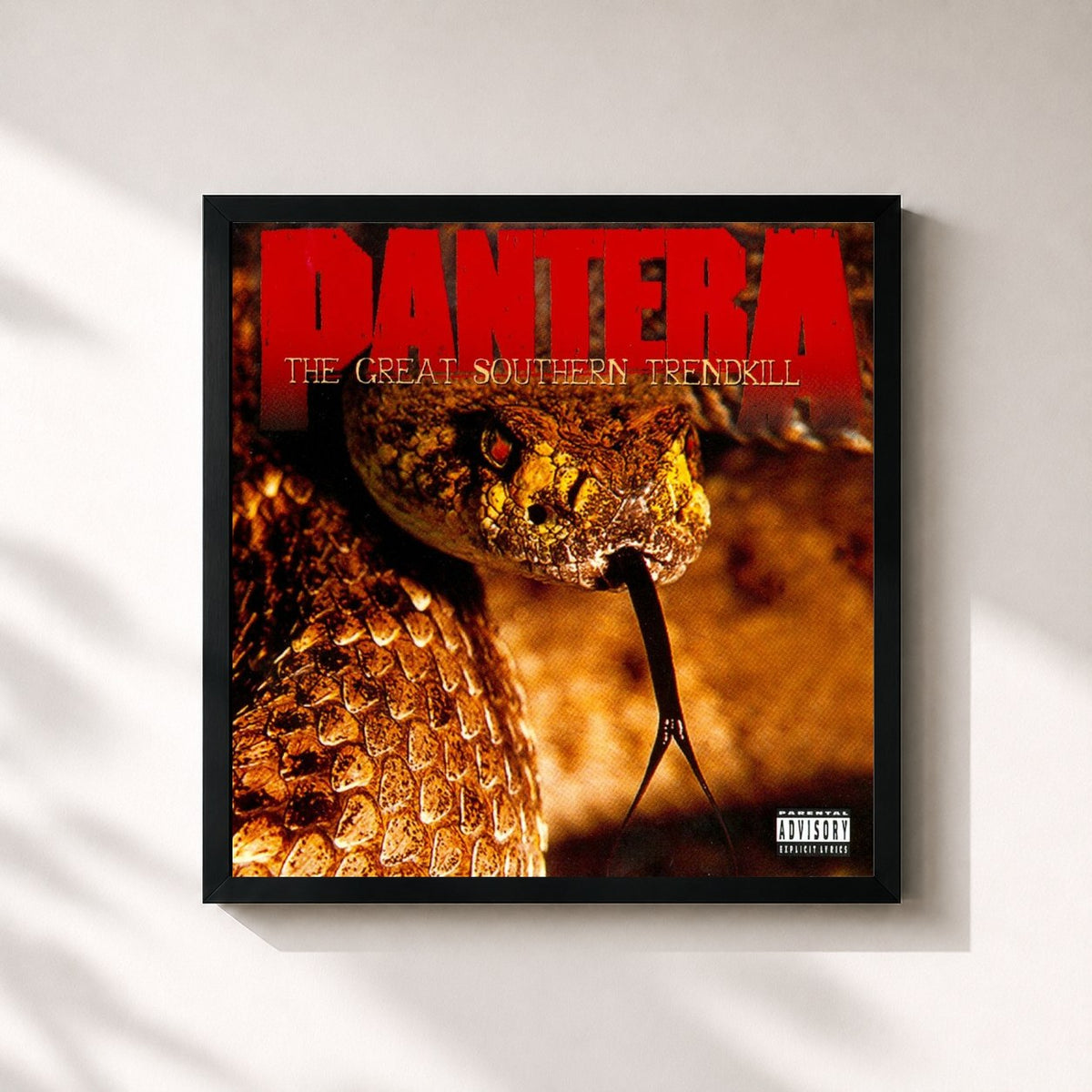 #noir Tableau carré de l'album The Great Southern Trendkill de Pantera, cadre noir 32x32 cm