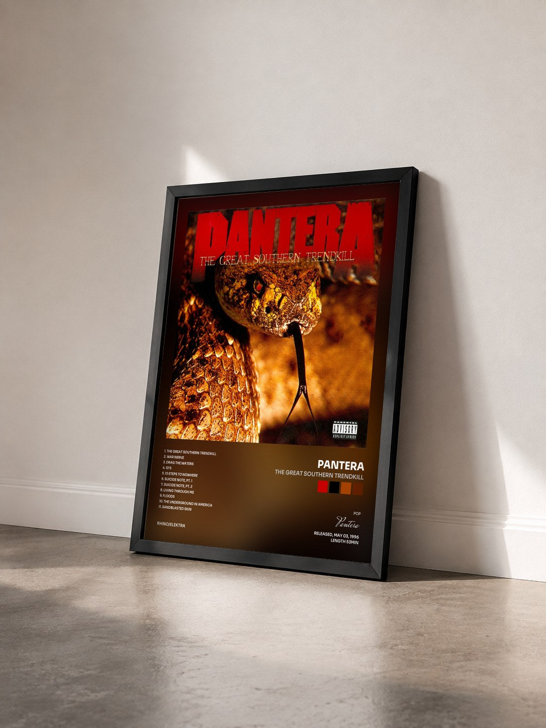 #noir Tableau de l'album The Great Southern Trendkill de Pantera vu de trois quarts, cadre noir