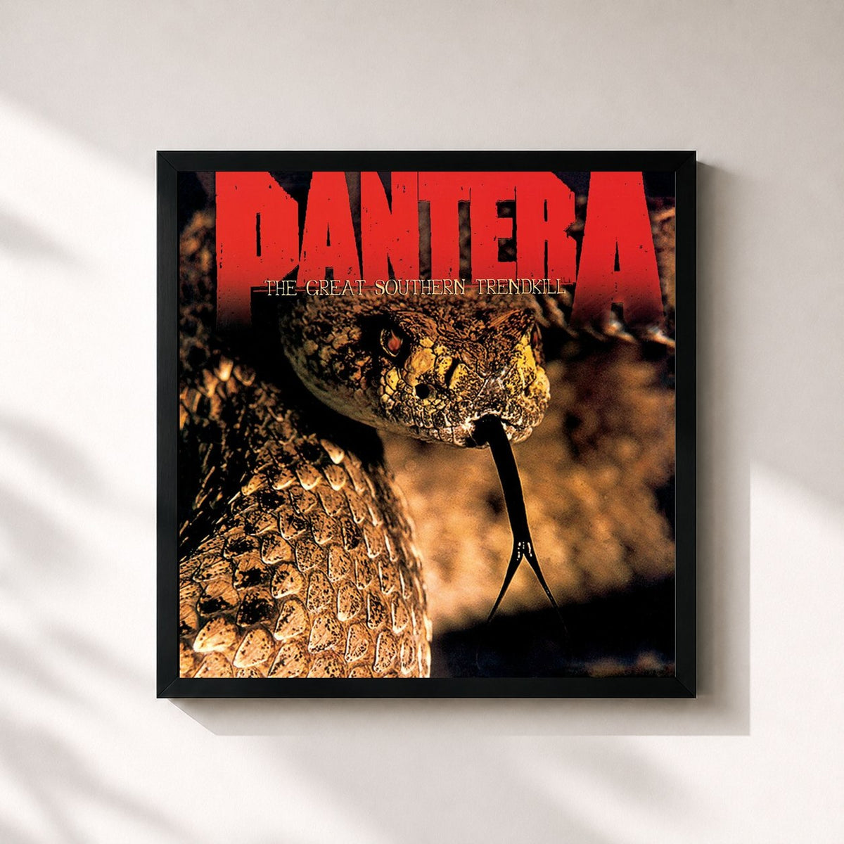 #noir Tableau carré de l'album The Great Southern Trendkill (20th Anniversary Edition) de Pantera, cadre noir 32x32 cm